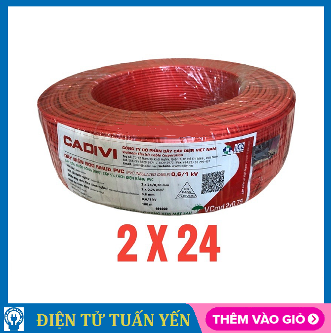 Dây điện đôi Cadivi 2x24 (2x0.75mm) cuộn 100 mét - Hàng chính hãng