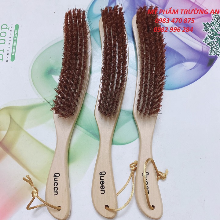 Lược chải chổi phủi tóc cong barber queen sang trọng gân đỏ, đẳng cấp cho salon barber shop nam nữ cán gỗ lông mềm freeship .