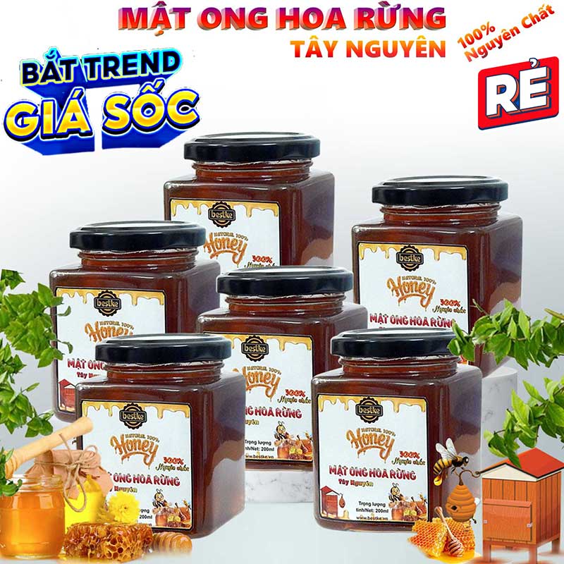 Set 6 hũ 1200ml_1680g mật ong hoa rừng Tây Nguyên 100% nguyên chất, honey