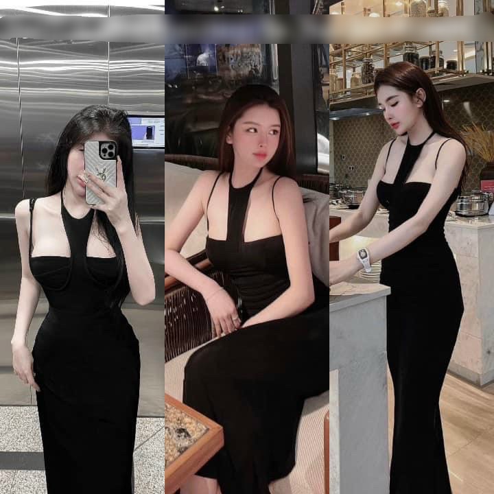 Đầm ôm body cổ yếm có mút ngực siêu sexy