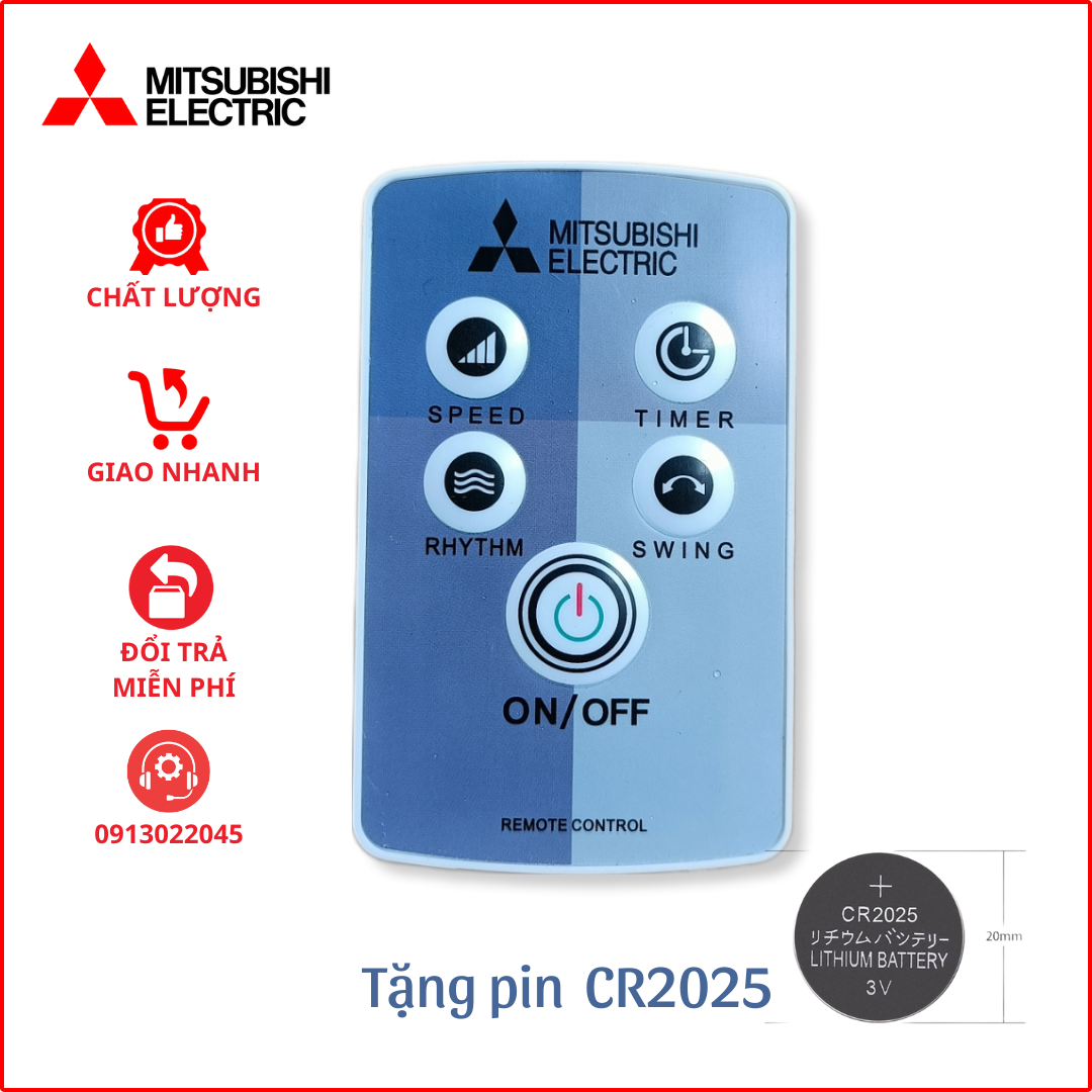 Điều khiển từ xa quạt Mitsubishi - Remote quạt Mitsubishi (có pin).