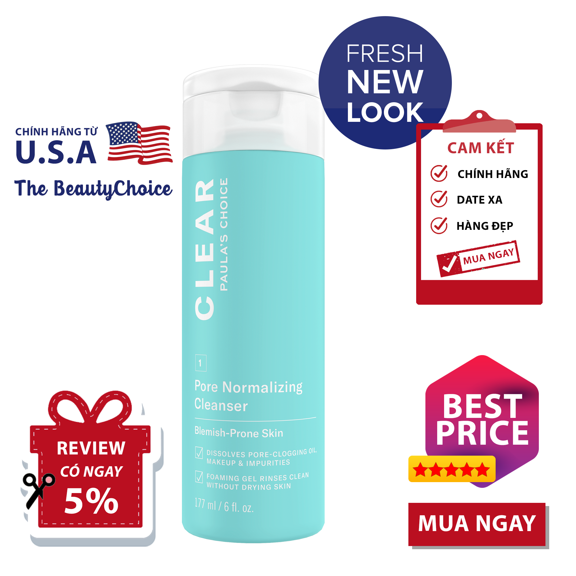[HCM]Sữa Rửa Mặt Paulas Choice Clear Pore Normalizing 177mL