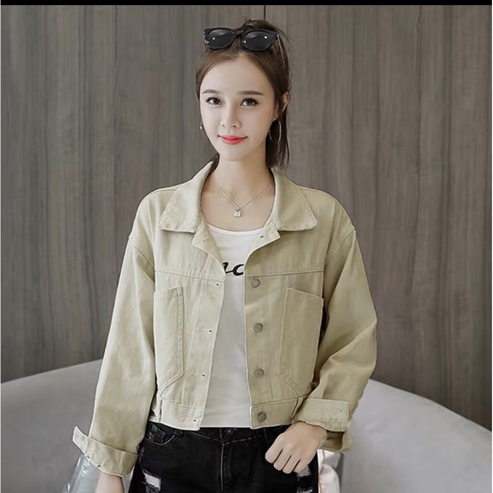 [ÁO TRƠN] ÁO KHOÁC DENIM HOẠ TIẾT ÁO KHOÁC NỮ CÀI NÚT SAU ÁO LỬNG FORM CROPTOP THE COOKIES JEANS