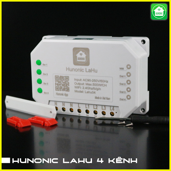 [ FREE SHIP ] Công tắc điều khiển thiết bị từ xa bằng wifi Hunonic 4 kênh 500W/kênh