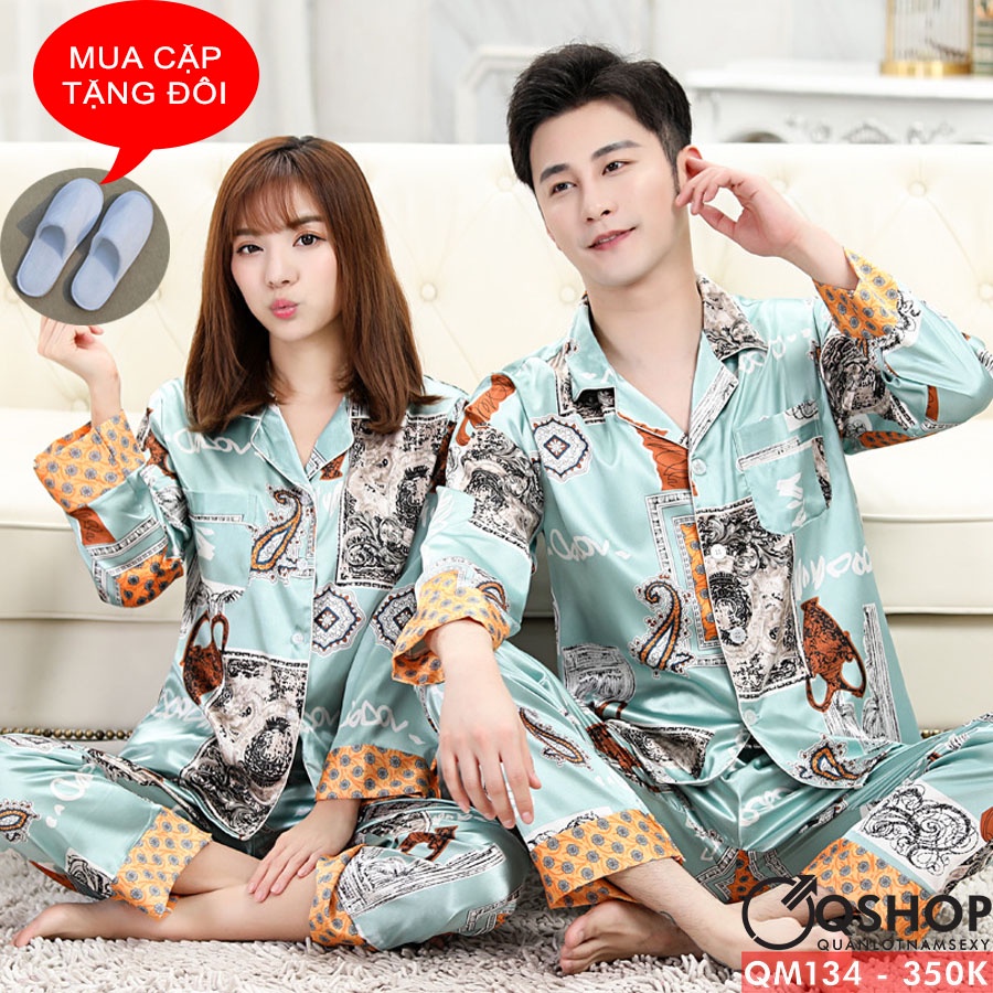 Bộ Đồ Đôi Pijama Lụa Satin Cao Cấp Qm134