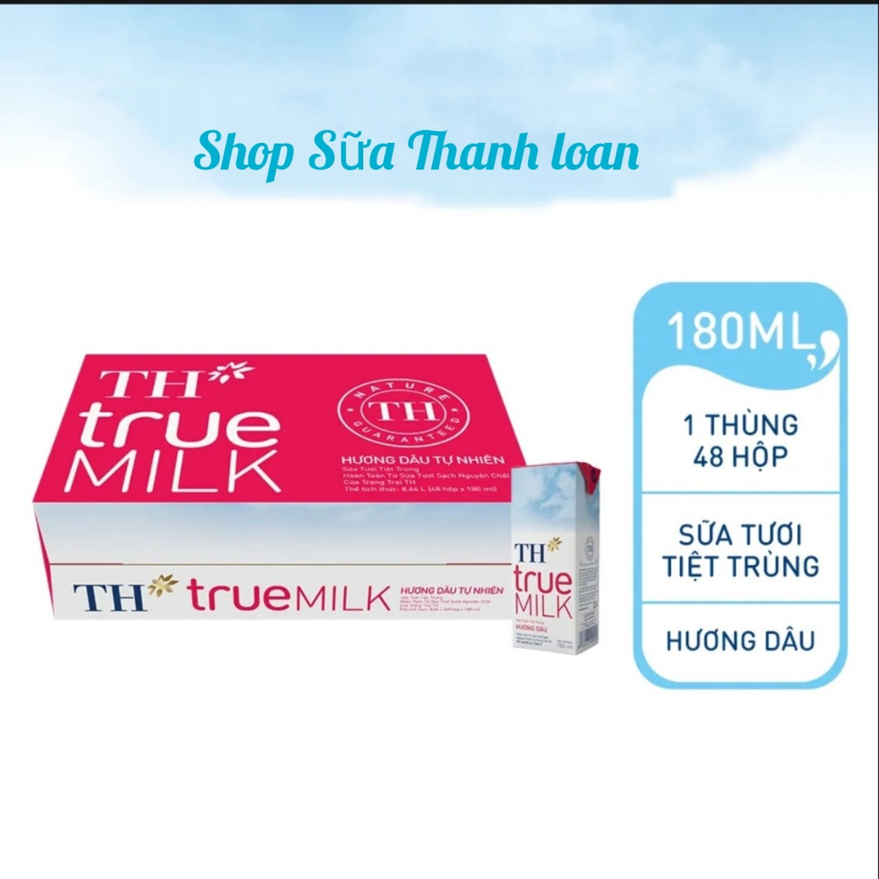 (HSD T11-2024) Thùng 48 Hộp Sữa Tươi Tiệt Trùng TH true Milk Hương Dâu 180ml.