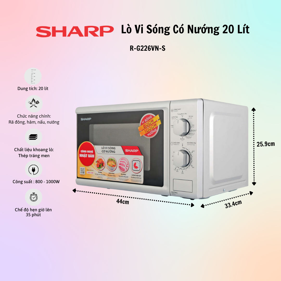 Lò vi sóng có nướng sharp r-g226vn-s 20 lít - hàng chính hãng - bảo hành 12 tháng