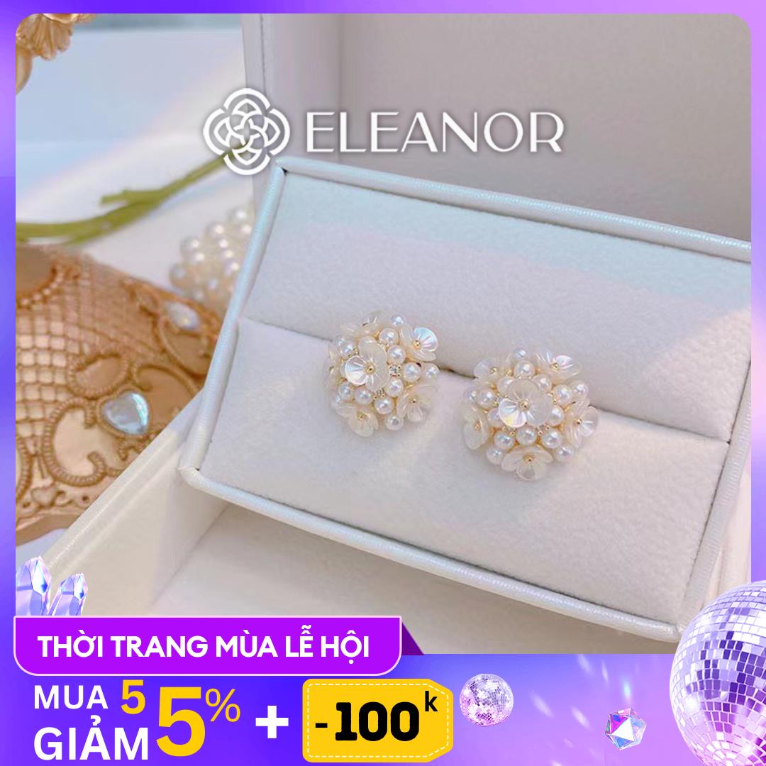 Bông tai nữ chuôi bạc 925 Eleanor Accessories khuyên tai hình hoa cẩm tú cầu đính ngọc trai nhân tạo phụ kiện trang sức 5071