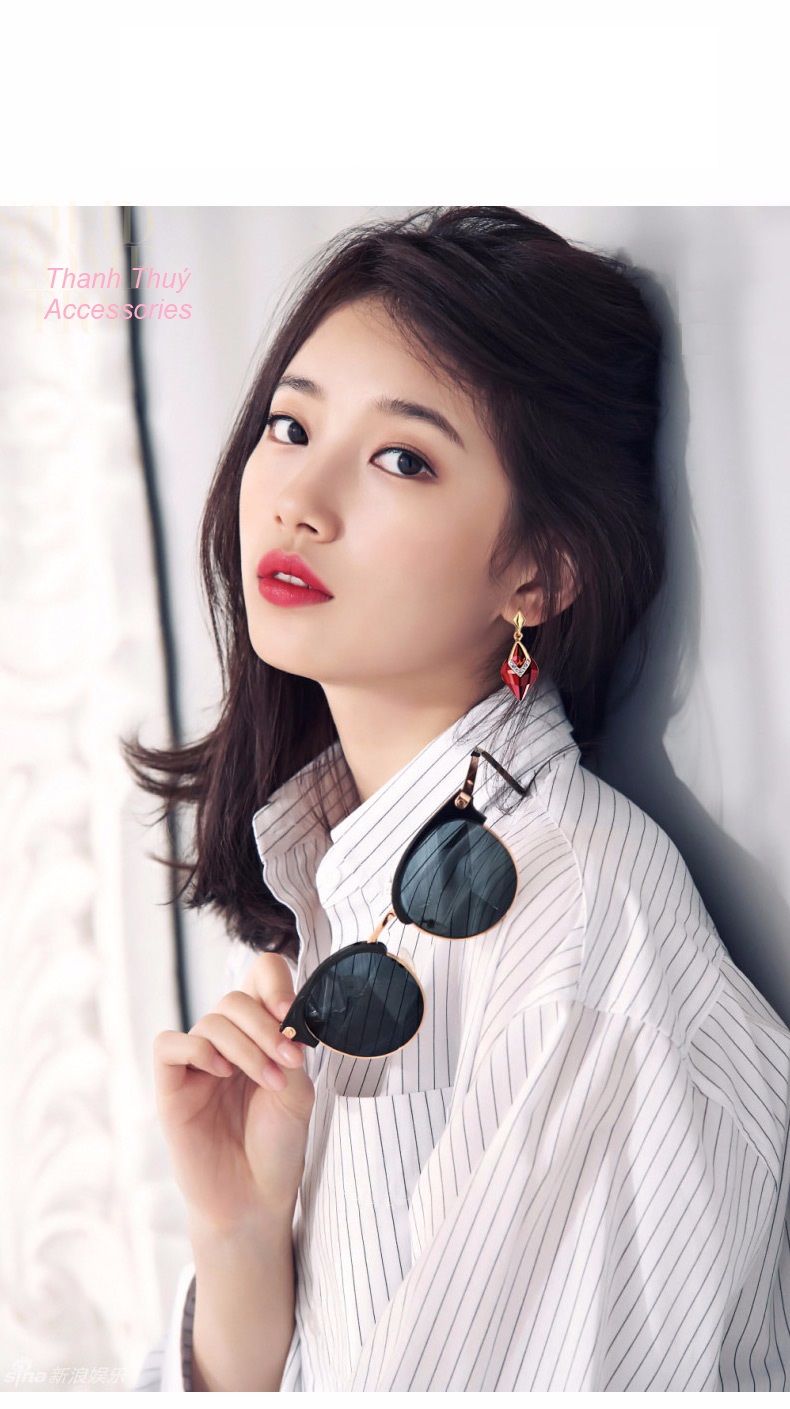 Bông tai bạc 925 đính đá màu đỏ