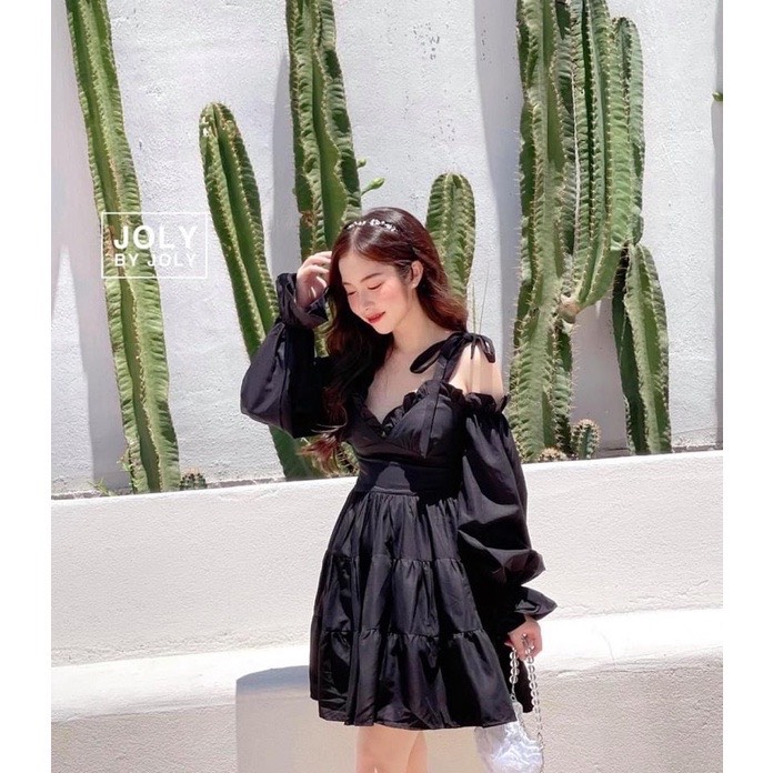 [HCM]Đầm babydoll phối dây cột nơ vai