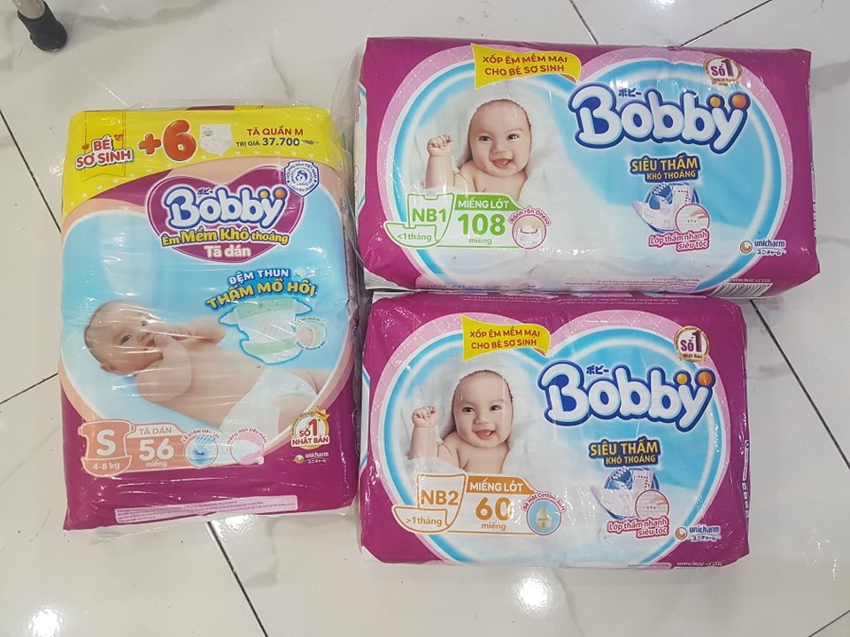 Tã Dán Bobby Sơ Sinh Newborn1 (108 Miếng)/ Newborn2 (60 Miếng) / S56 (56+6 Miếng ) Siêu Thấm