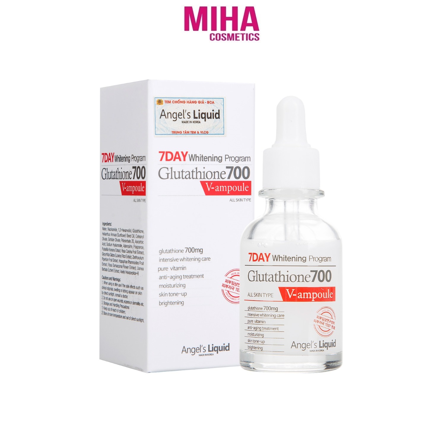 Tinh chất serum dưỡng trắng da mờ thâm nám angel's liquid 7day glutathione 700 v-ample 30ml hàn quốc