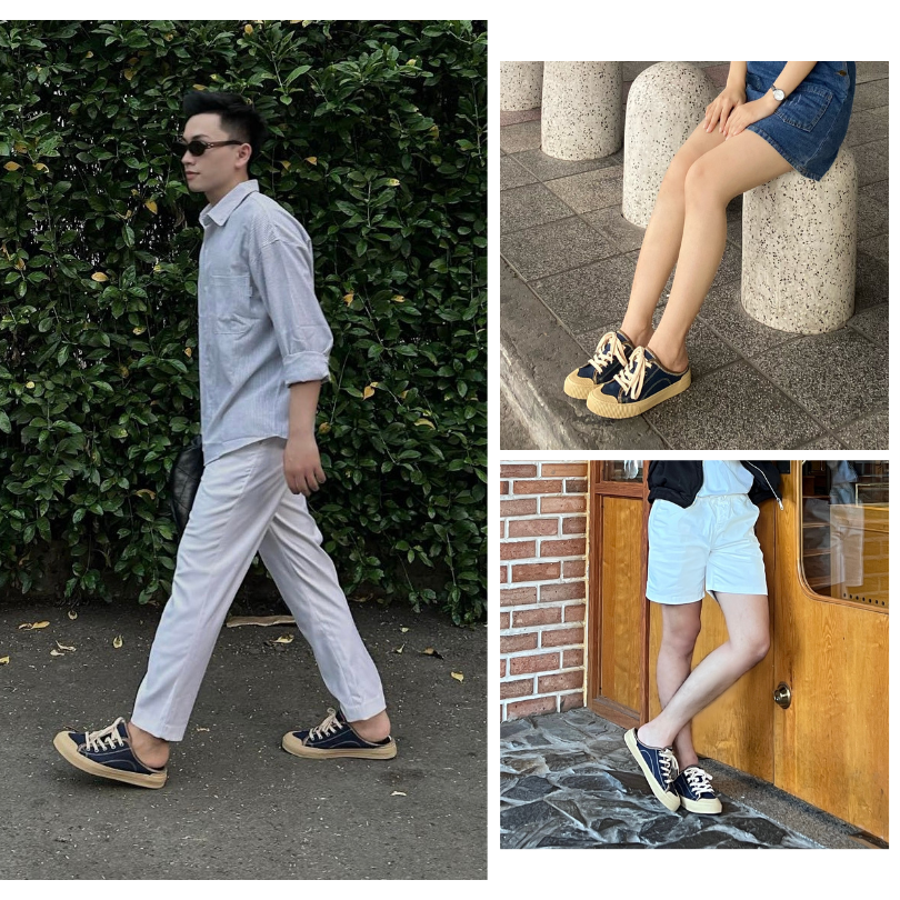 Giày Sục Đạp Gót Mules Dincox Vải canvas E10 Dark Navy