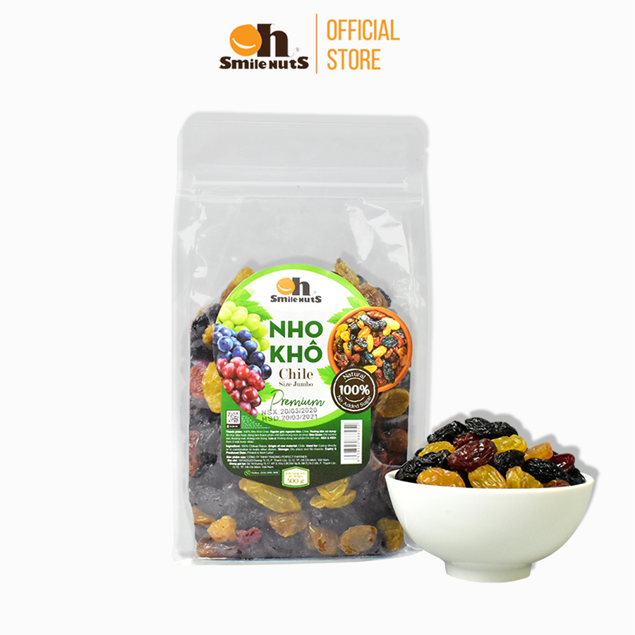 Nho khô mix Chile Túi 500g - Trái to, mềm dẻo, hoàn toàn tự nhiên, không tẩm ướp