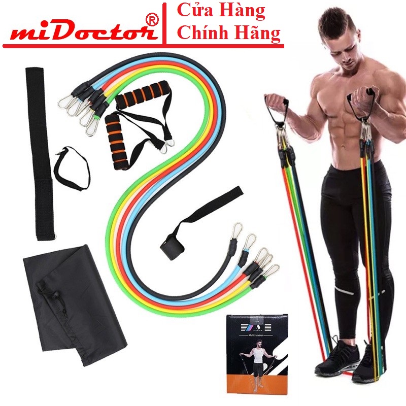 Dây ngũ sắc tập gym, dây kháng lực tập gym ngũ sắc thể hình đa năng tại nhà chất liệu cao su siêu bền - Chính Hãng miDoctor