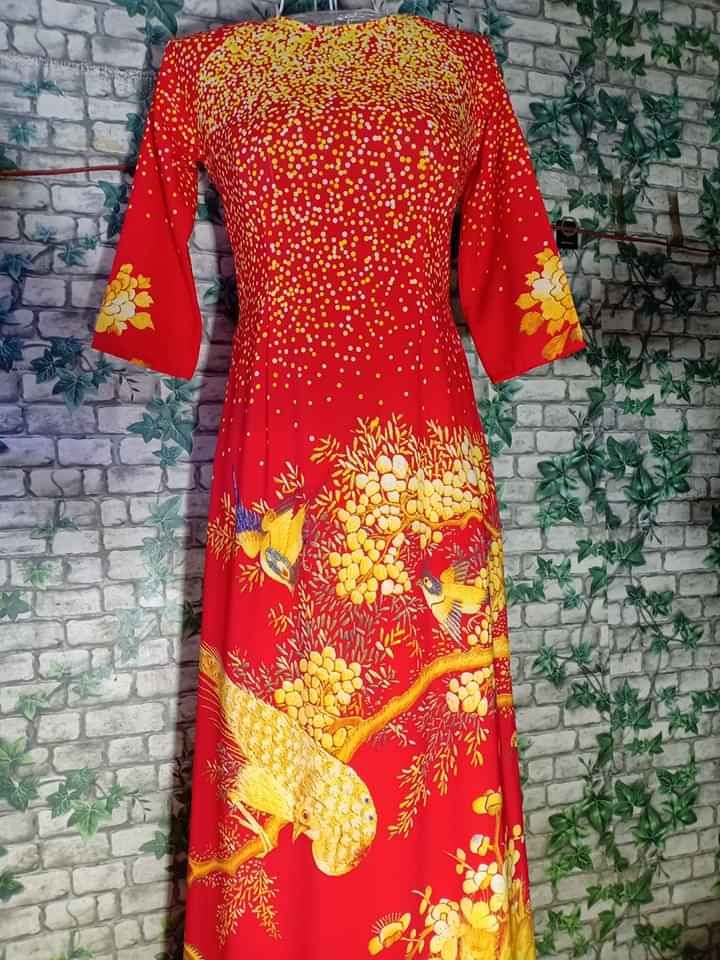 Áo dài may sẵn in 3D kèm quần lụa