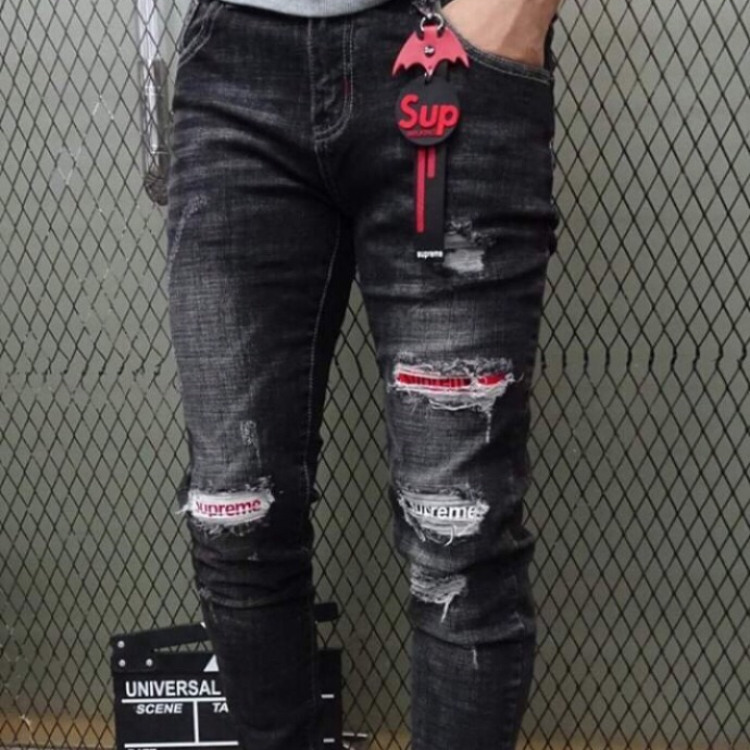 QUẦN JEAN NAM CHẤT BÒ ĐEN NHÁM LÓT VẢI ĐỎ HOT TREND HÀN QUỐC DB-1999 - PARIS FASHION