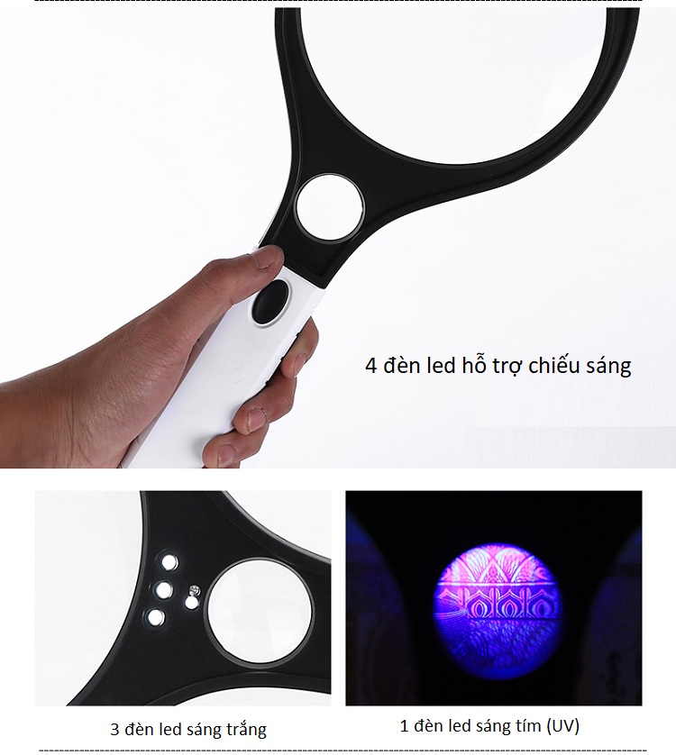Kính Lúp Phóng Đại 138mm Có Đèn V2 ( TẶNG ĐÈN LED MINI CẮM CỔNG USB SIÊU SÁNG )