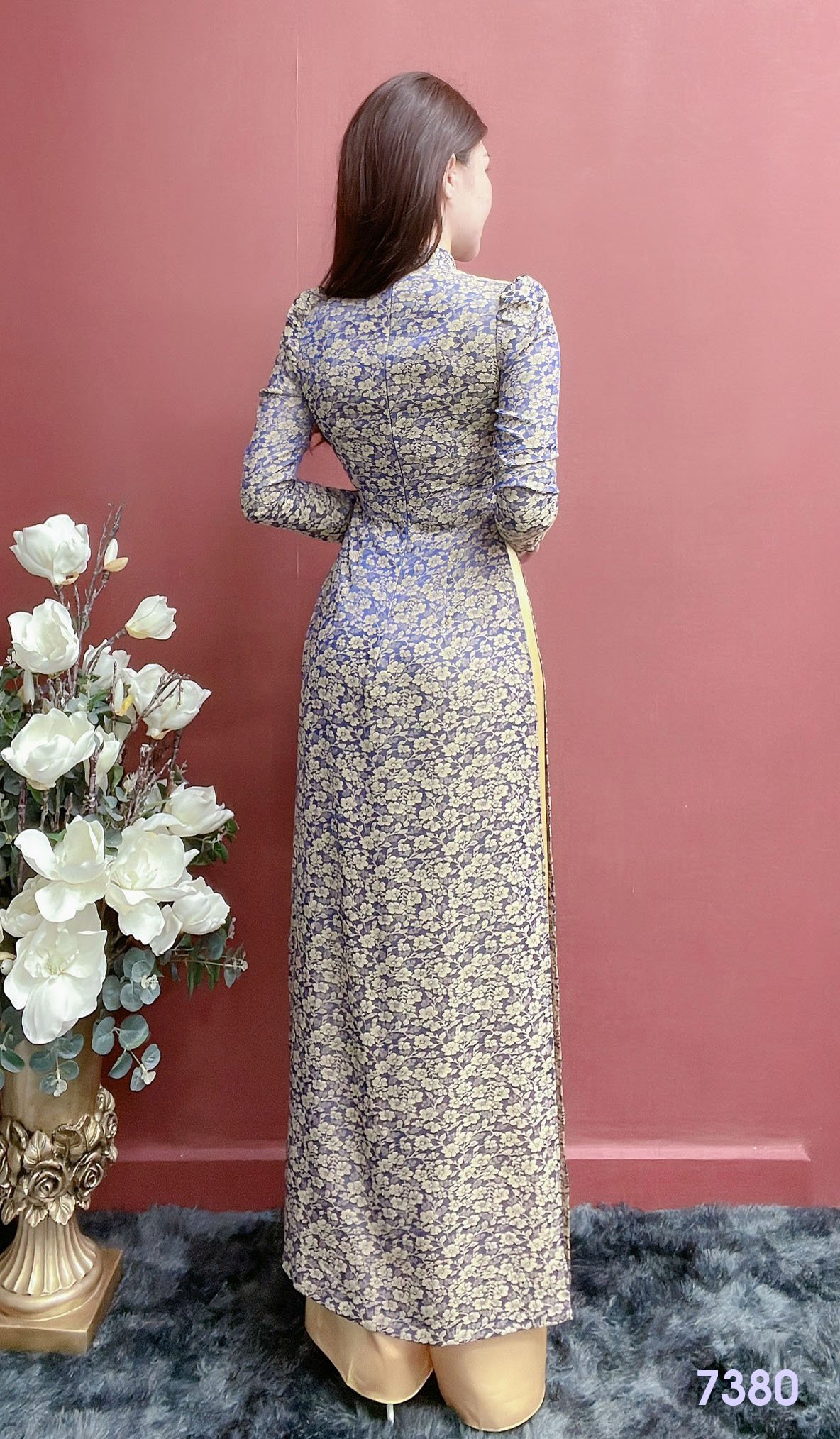 Áo Dài EMY EM7380 Set Lụa Tằm Tím Cao Cấp