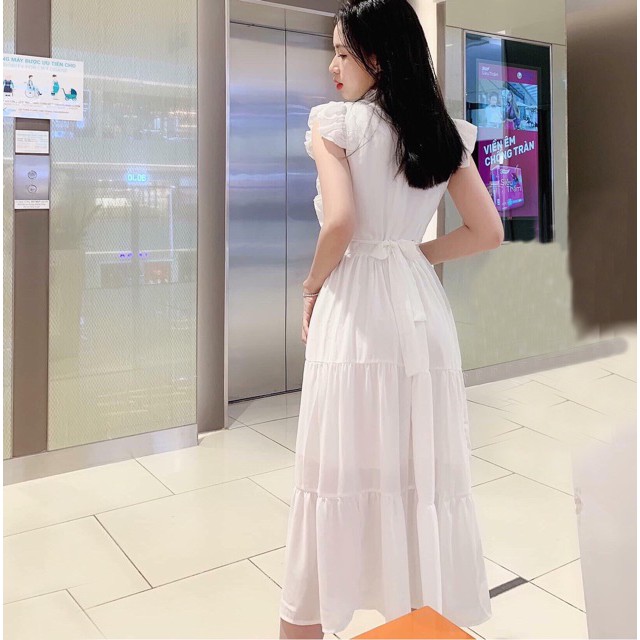 Đầm trắng 3 tầng tay bèo