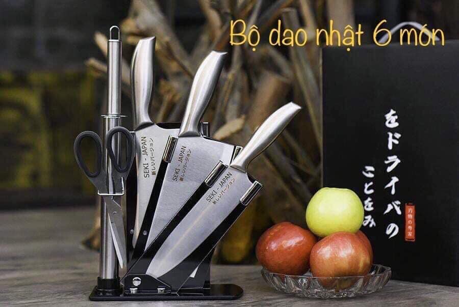 Bộ Dao Cán Đúc Nhật inox 6 Món Có Khay Đựng Dao - ( HÀNG CÓ HỘP )