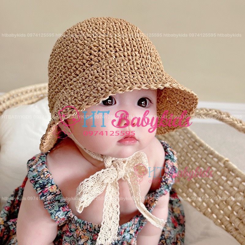 [ MẪU MỚI ]  Mũ Ajuma Cho Bé Mũ Cói Cột Nơ Hàn Quốc