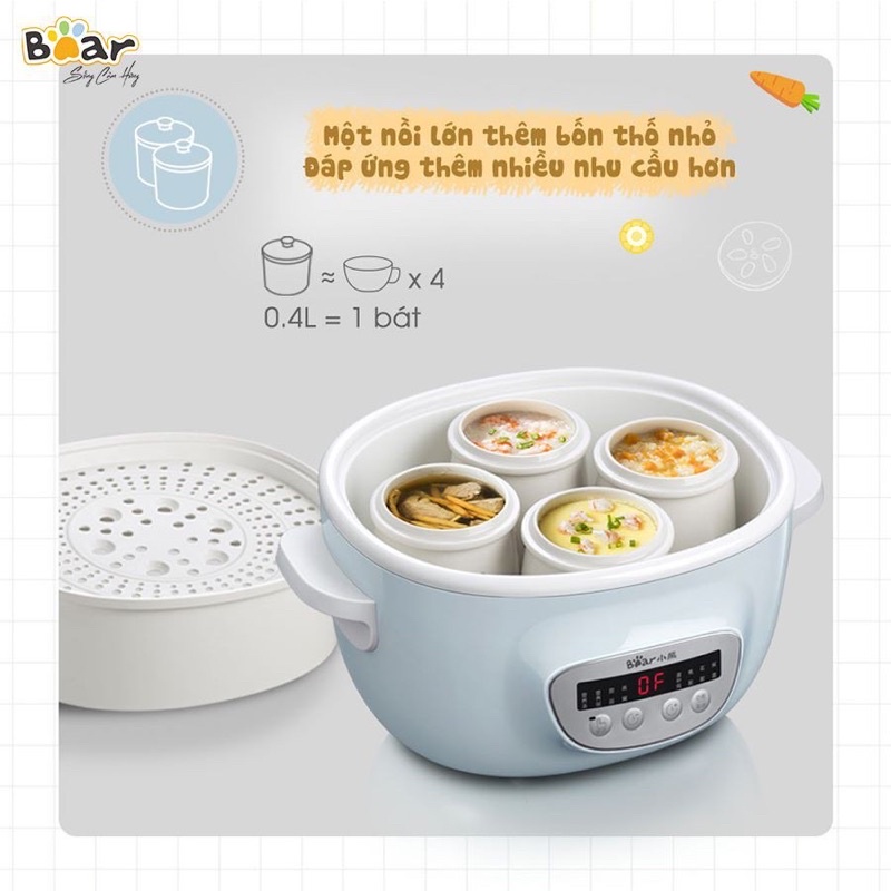 [BH 18 THÁNG] NỒI CHÁO CHẬM BEAR 2.5L