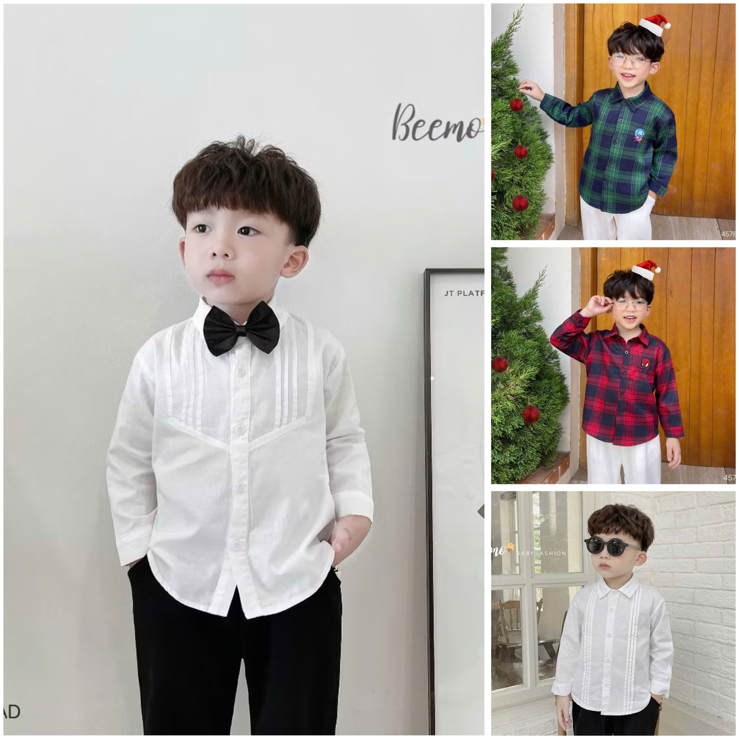 [CHÍNH HÃNG] Áo sơ mi trắng/ phối kẻ caro bé trai phong cách soái ca Hàn Quốc BERNIE/ BEEMO