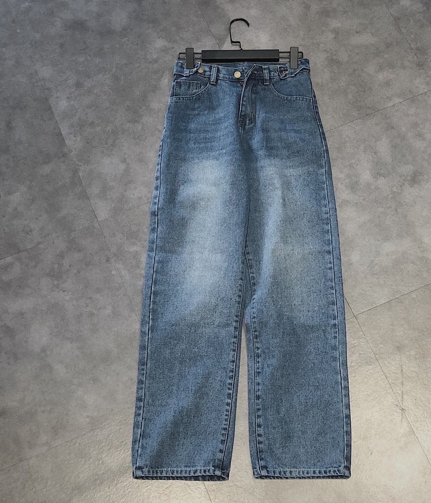 Quần jean nữ ống rộng dáng suôn dài xanh vân hách chân cực đỉnh vải jean đứng ps53