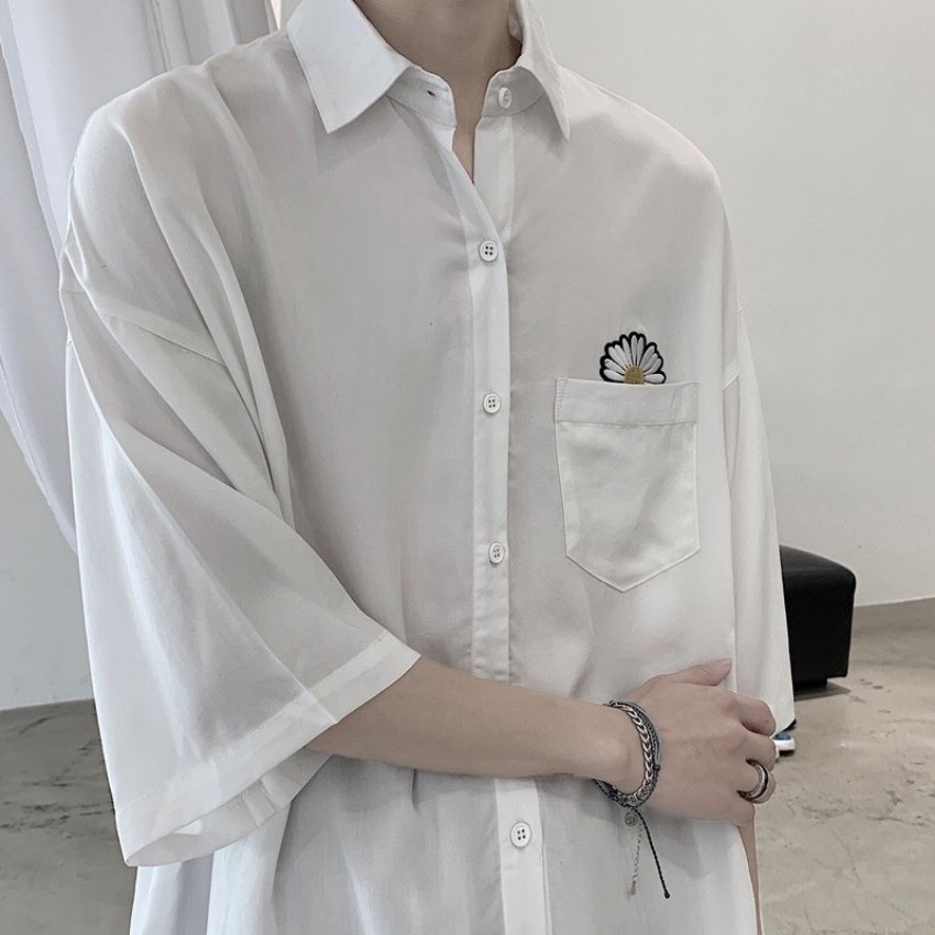 [HCM]ÁO SƠ MI UNISEX HỌA TIẾT HOA CÚC CỰC HOT