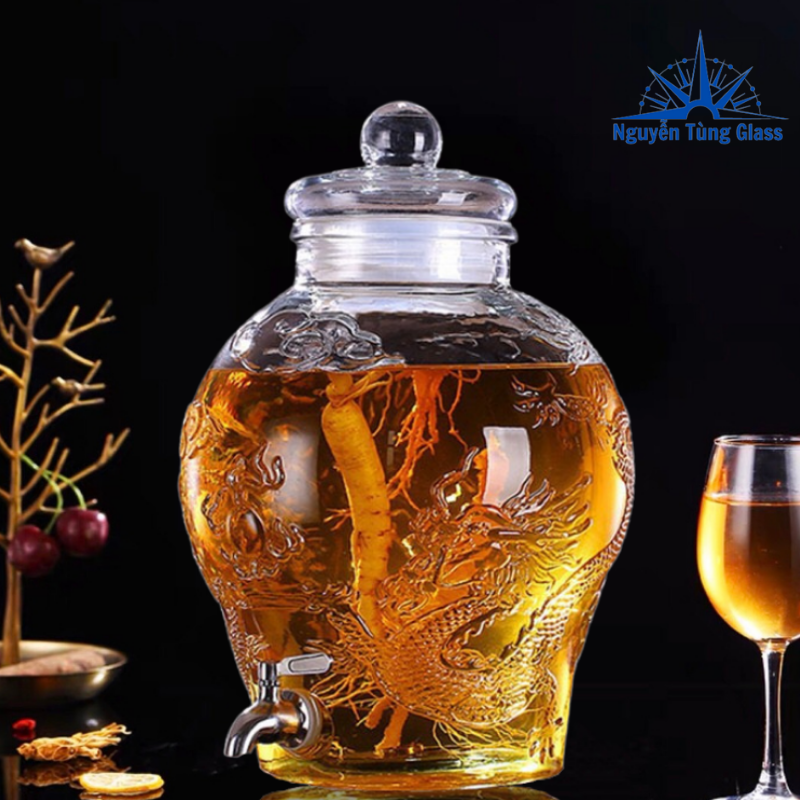 Bình ngâm rượu thuỷ tinh Chum Rồng 8 Lít