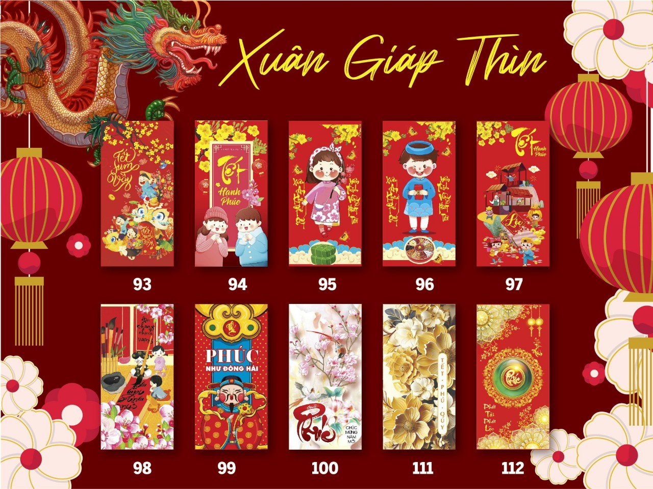 COMBO 10 BAO LÌ XÌ TẾT 2024 KÈM TÚI BÓNG