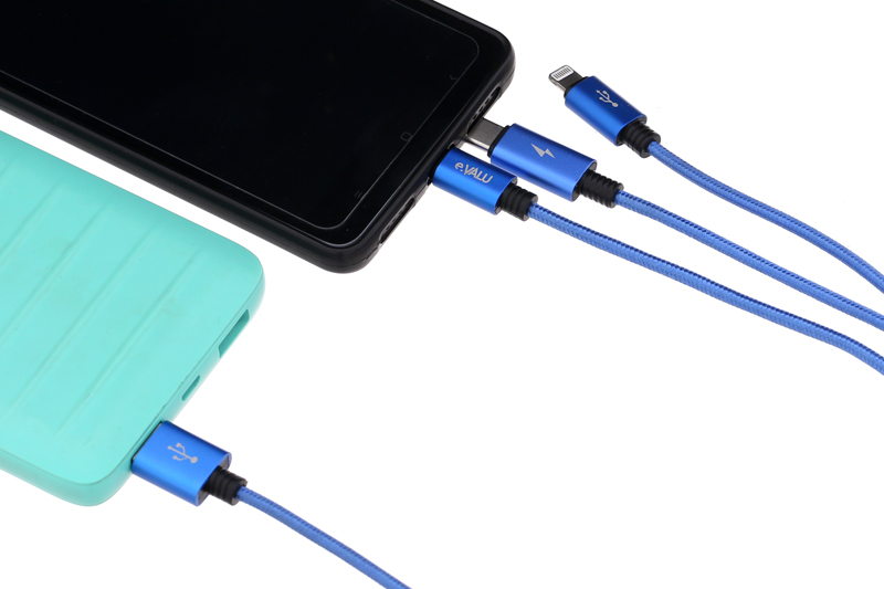 Cáp 3 đầu Lightning Type C Micro 1m eGHTsuSpa B Xanh