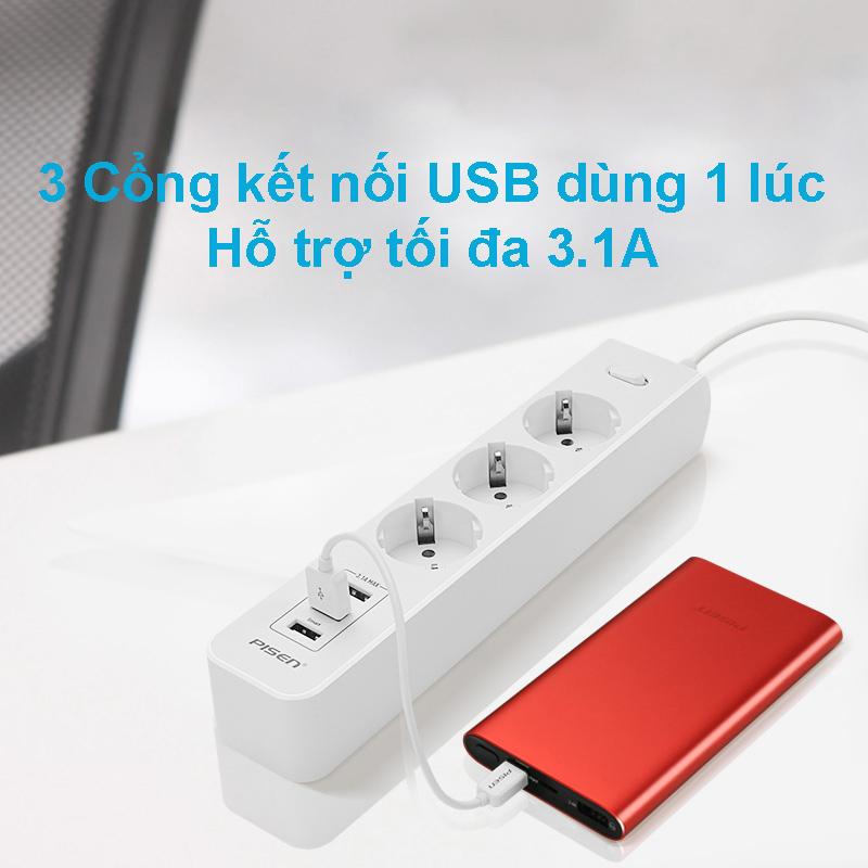 Ổ cắm điện Pisen 303-EP ( 3xAC, 3x USB )