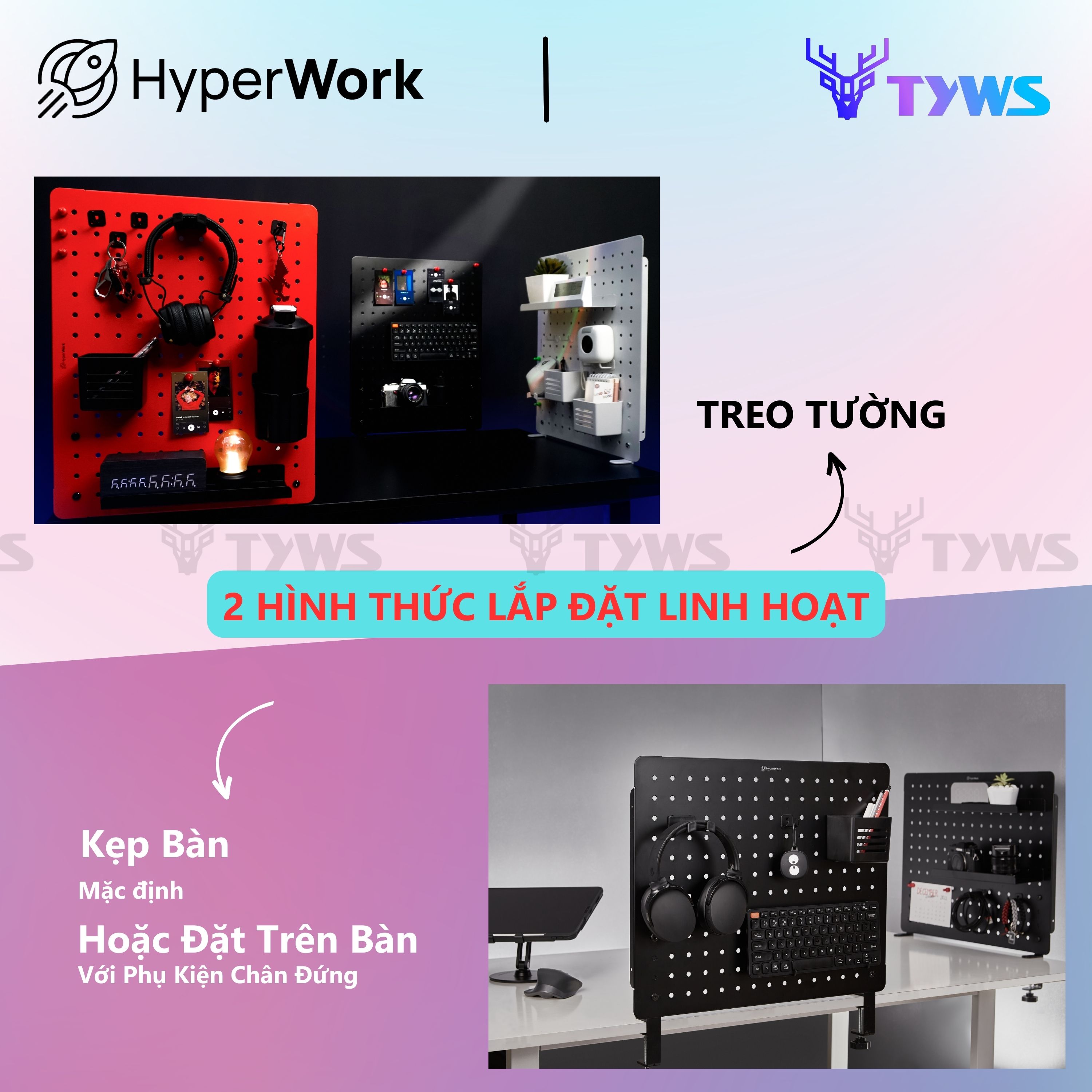 Bảng treo đồ Pegboard HyperWork PG-02 Đen HPW-PG02-Black