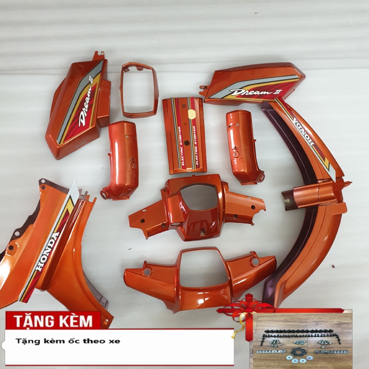 [KÈM ỐC +TEM]Dàn áo xe DREAM II màu CAM , vỏ nhựa xe dream 2 bộ áo xe dream II