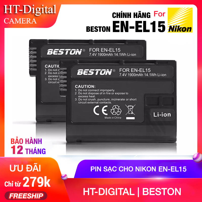Pin máy ảnh Nikon EN-EL15 1900mAh Beston cho Nikon Z6 Z5 D7000  D7100  D800  D800E  D600  D610  D810  D7200 V1 D500 (Hàng chính hãng)