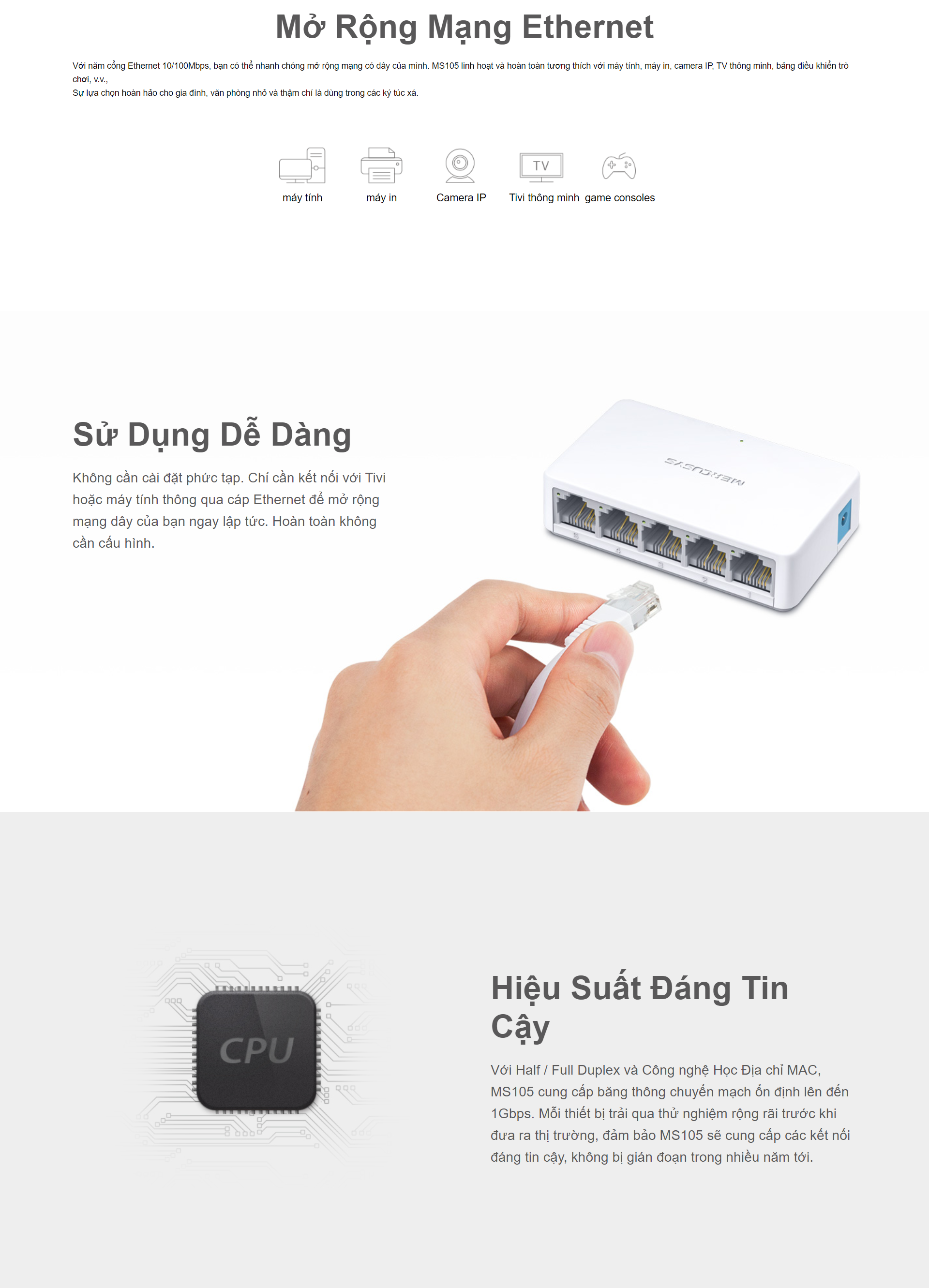 Bộ Chia Tín Hiệu Để Bàn Mercusys MS105 5 Cổng Switch Port 10/100Mbps