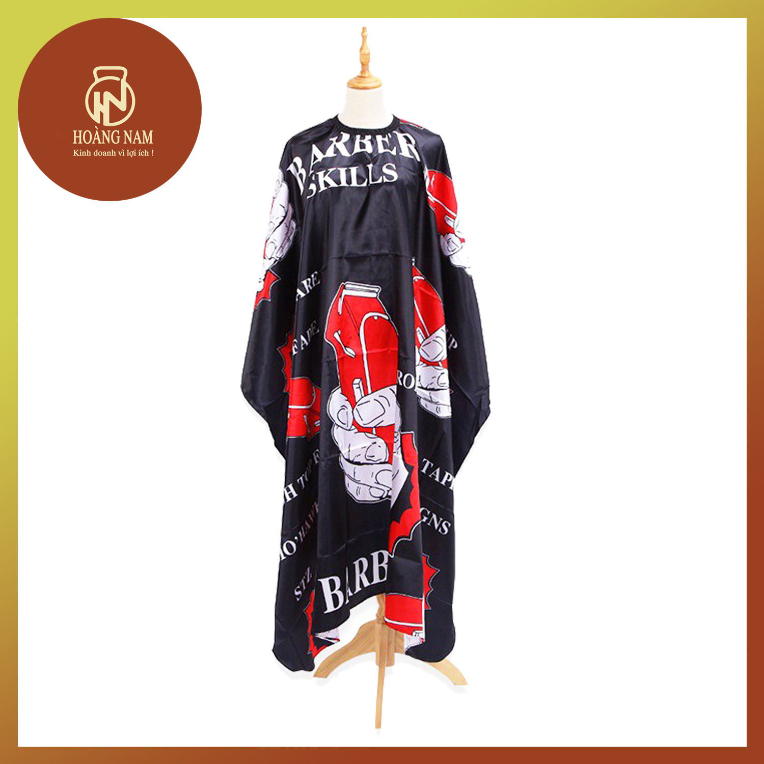 Áo Choàng Cắt Tóc Nam Nữ Barber Shop , Họa Tiết Trang Trí , Tông Đơ , Dao Cạo , Lược , Kéo Cắt Tóc Và Đèn Pole
