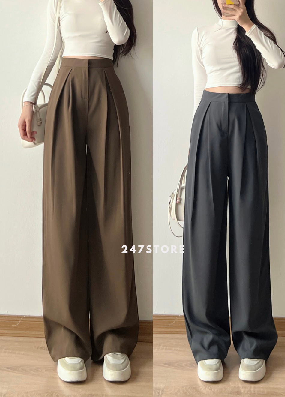 Quần tây nữ ống rộng cài khuy chất god- 247storefashion- quanongrong382_p13k12