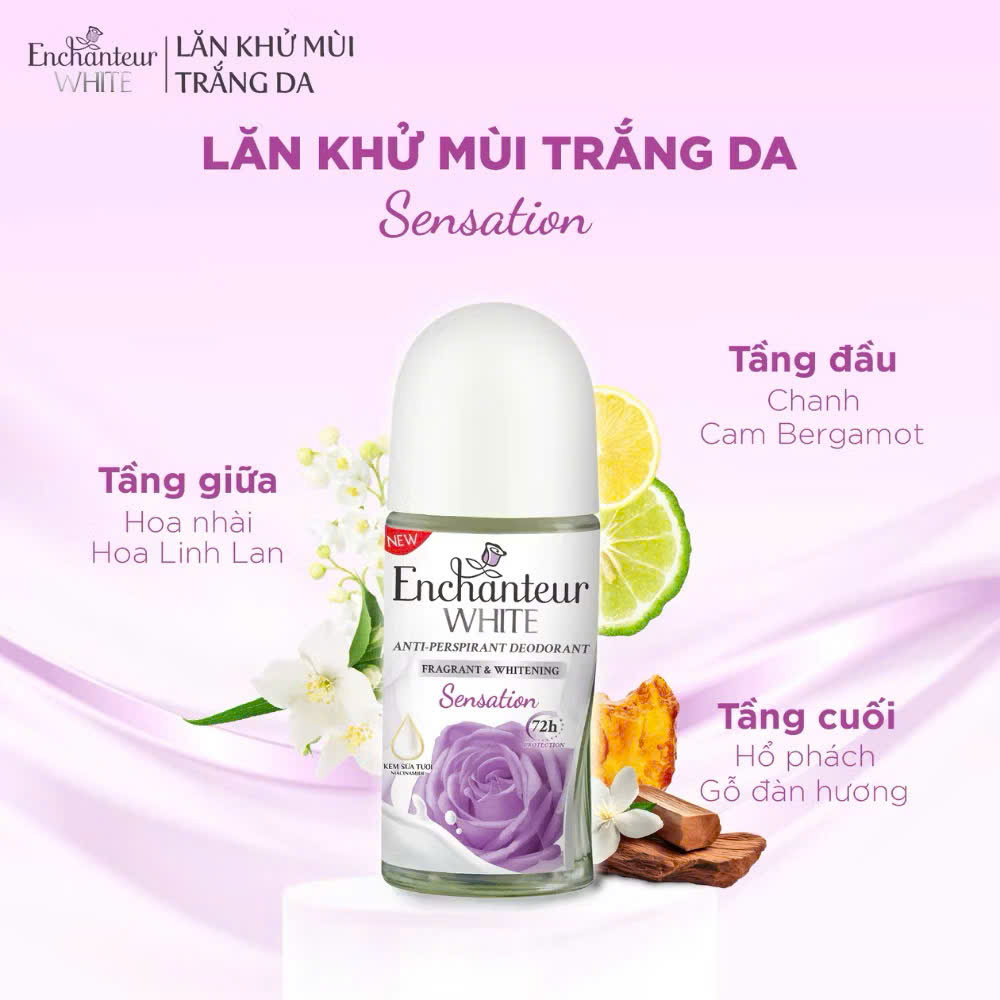Lăn Khử Mùi Enchanteur Trắng Da 25ml – Ngăn Mùi Suốt 72h, Khô Thoáng, Hương Nước Hoa Pháp Quyến Rũ