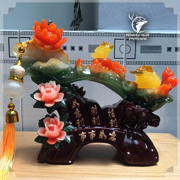 Tượng Phong Thủy Hoa Mẫu Đơn Hoa Sen Dáng Trượng Như Ý Cõng Thiềm Thừ  Quà Tặng Tân Gia Khai Trương