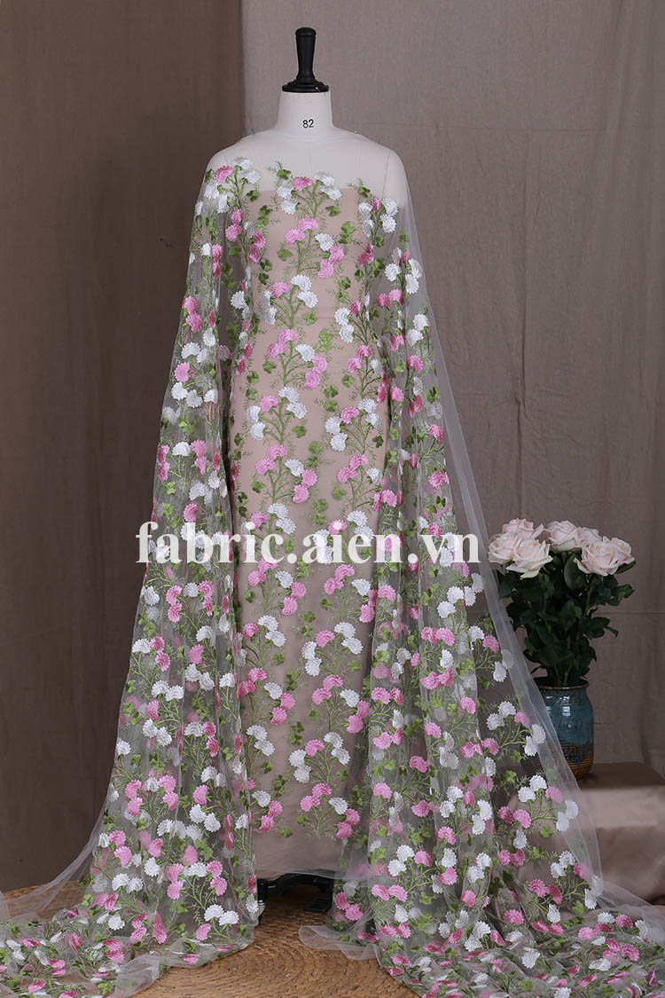 Vải ren lưới thêu hoa may áo dài/ váy đẹp ATB-04