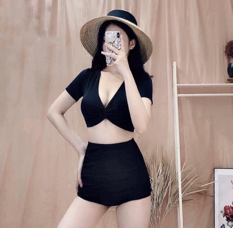 Nơi bán Bikini, Đồ Bơi Đi Biển Nữ Hai Mảnh Xoắn Ngực, Quần Đùi Nhúng Che Khuyết Điểm Đẹp Oderi KG10