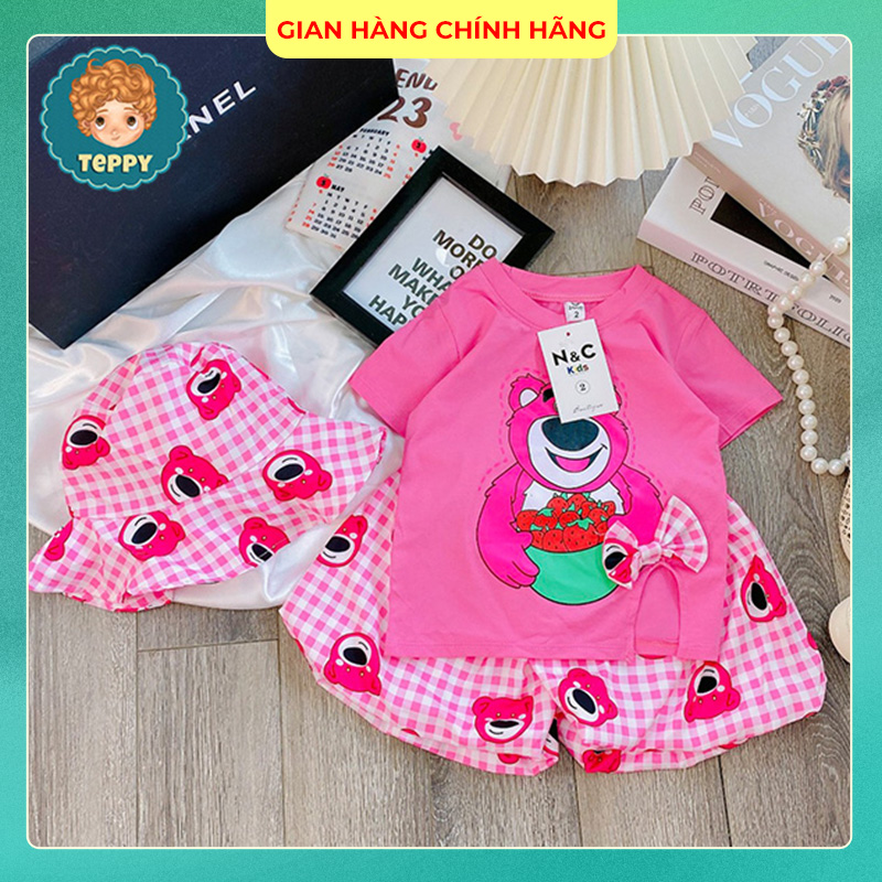 Set bộ gấu dâu hồng cho bé gái