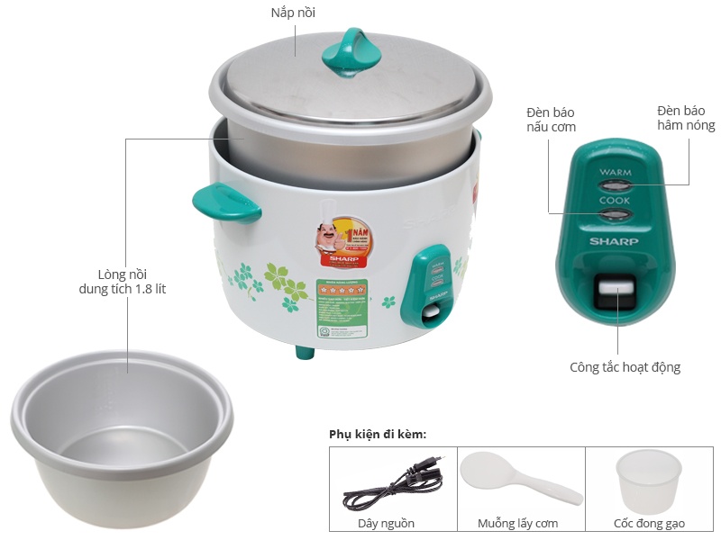 Nồi cơm điện nắp rời Sharp 1.8 lít