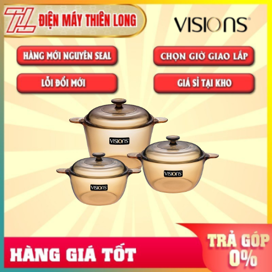 [Trả góp 0%] Bộ 3 nồi thủy tinh Visions VS-330/CL1