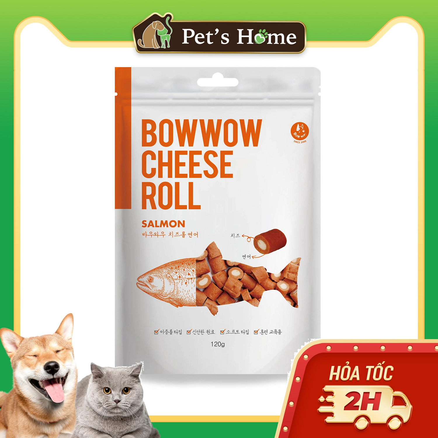 Viên thịt cá hồi cuộn phô mai BowWow cho chó 120g