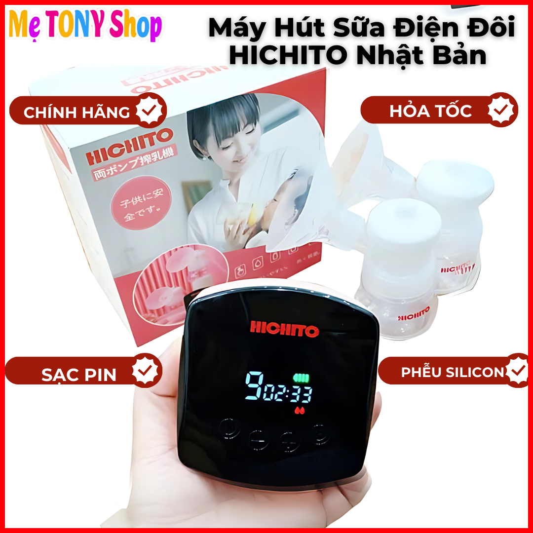 (1 ĐỔI 1) Máy Hút Sữa Điện Đôi HICHITO NHẬT BẢN (TÍCH ĐIỆN-PHỄU SILLICON)