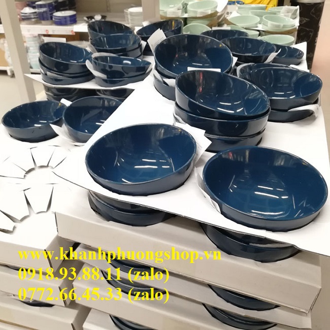 chén dĩa sứ màu xanh đen - chén dĩa sứ tráng men cao cấp màu xanh đen